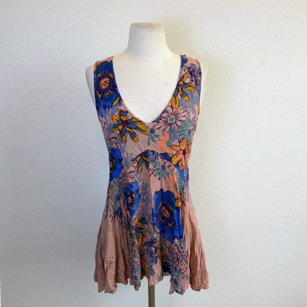 Free People Floral Sleeveless Tunic Blouse Womens XSmall V Neck Coquette Boho
